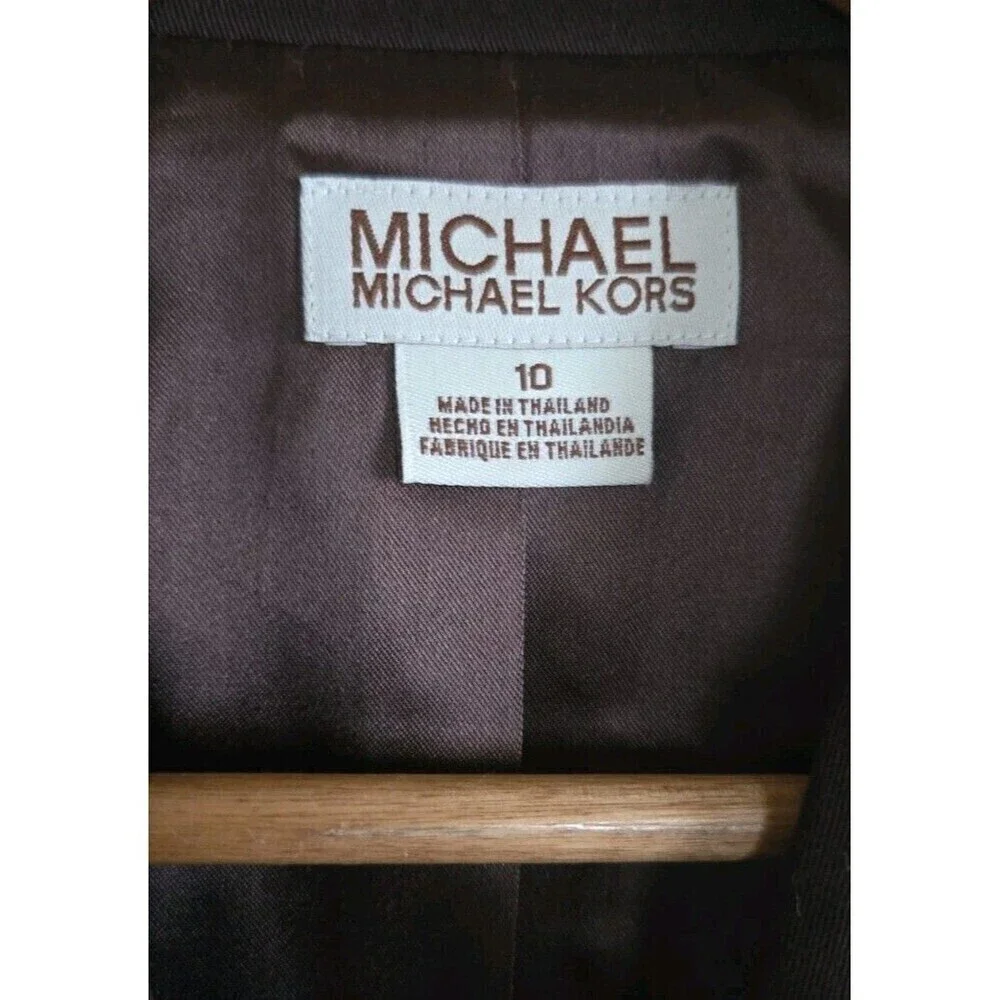 Michael Kors Blazer Safari Jacket  Dark Brown Zipper Pockets Satin Lined Size 10